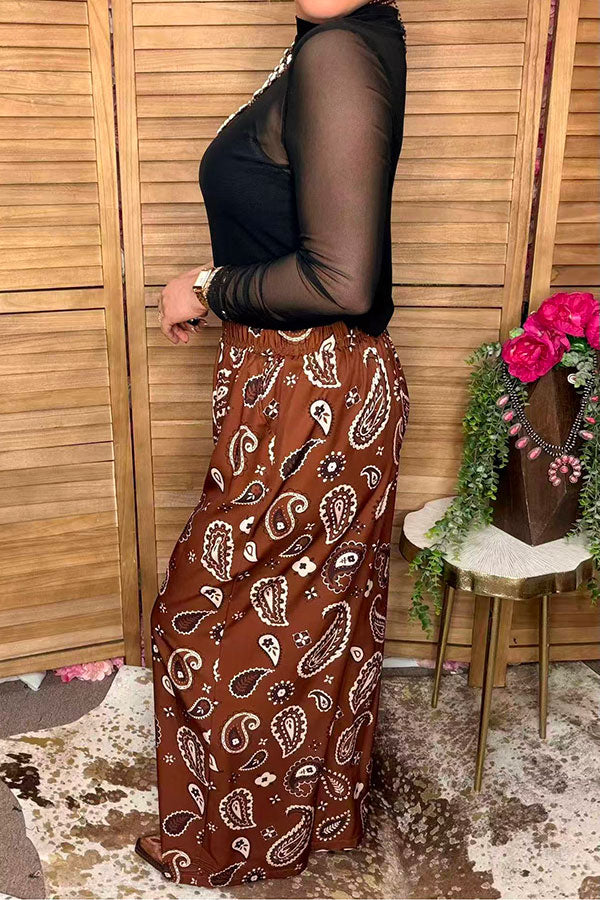 Western paisley wide leg brown women's boutique pant Southern Stitch GJQ17177
