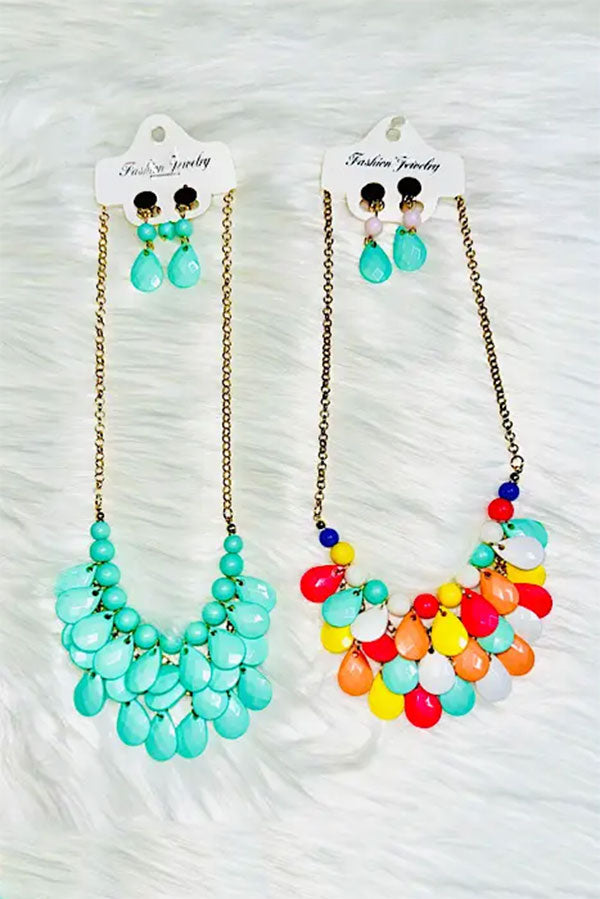 Turquoise & multi color necklace w/earrings set DLH2429