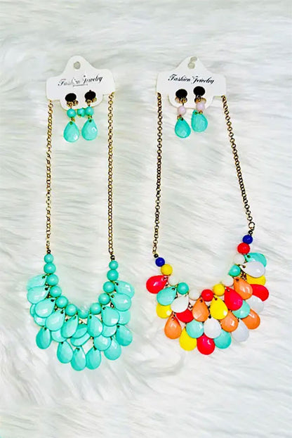 Turquoise & multi color necklace w/earrings set DLH2429