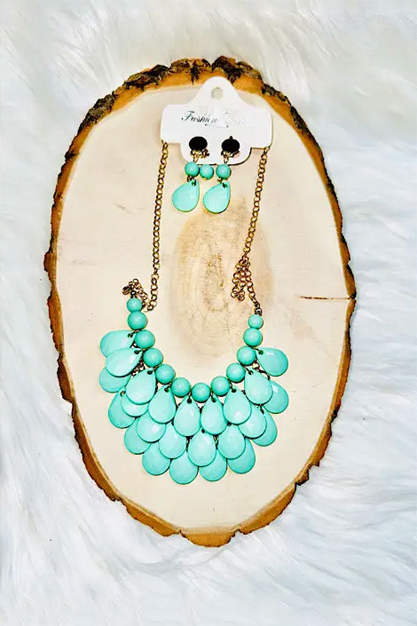 Turquoise & multi color necklace w/earrings set DLH2429