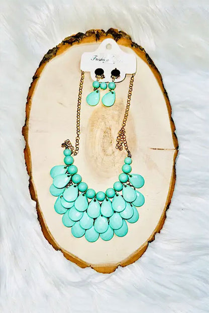 Turquoise & multi color necklace w/earrings set DLH2429