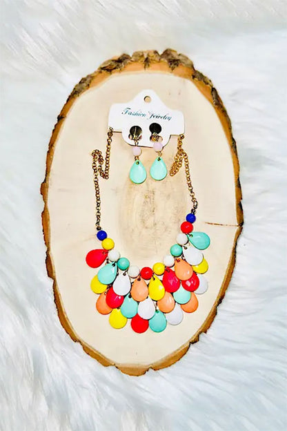 Turquoise & multi color necklace w/earrings set DLH2429