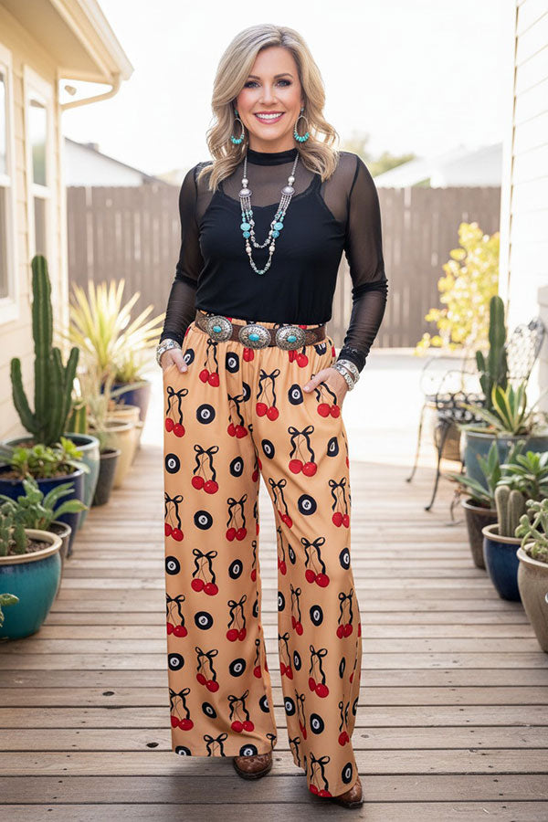 Trendy cherries & 8 balls wide leg women's boutique pant Southern Stitch GJQ17190