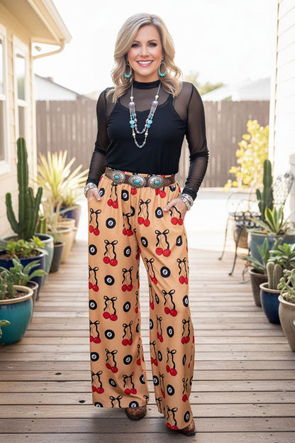 Trendy cherries & 8 balls wide leg women's boutique pant Southern Stitch GJQ17190