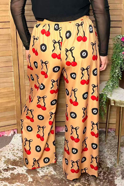 Trendy cherries & 8 balls wide leg women's boutique pant Southern Stitch GJQ17190