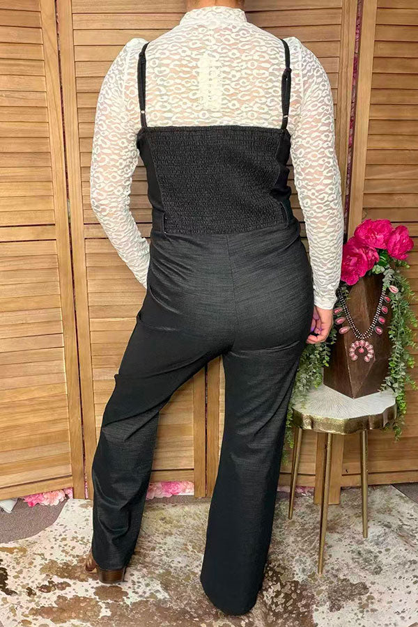 Western black denim wide leg women's boutique jumpsuit Southern Stitch XCH16404