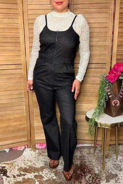 Western black denim wide leg women's boutique jumpsuit Southern Stitch XCH16404