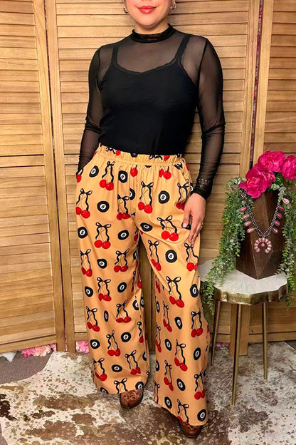 Trendy cherries & 8 balls wide leg women's boutique pant Southern Stitch GJQ17190