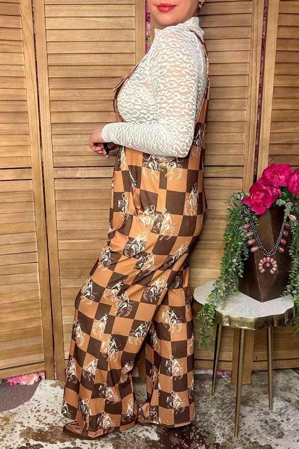 Western cowboy & checkered wide leg women's boutique jumpsuit XCH17204