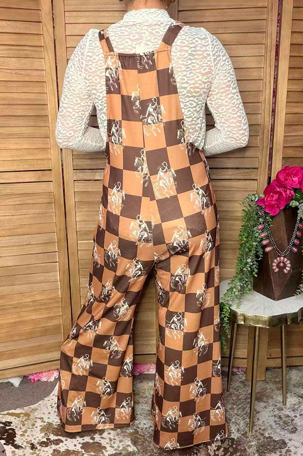 Western cowboy & checkered wide leg women's boutique jumpsuit XCH17204
