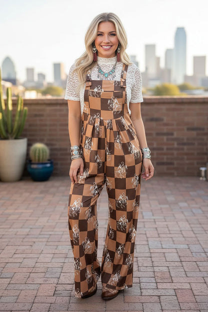 Western cowboy & checkered wide leg women's boutique jumpsuit XCH17204