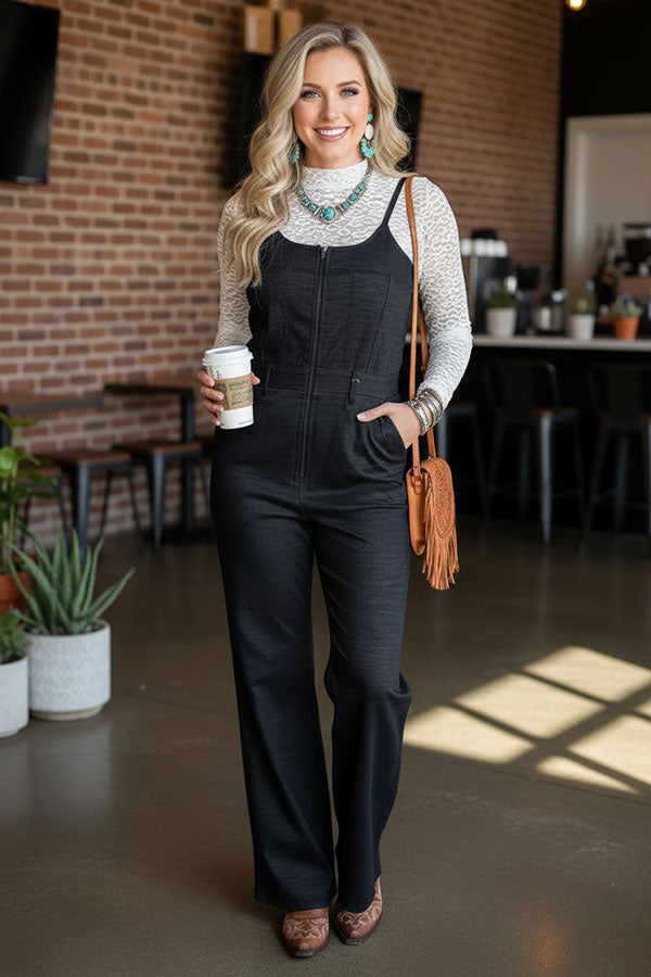 Western black denim wide leg women's boutique jumpsuit Southern Stitch XCH16404