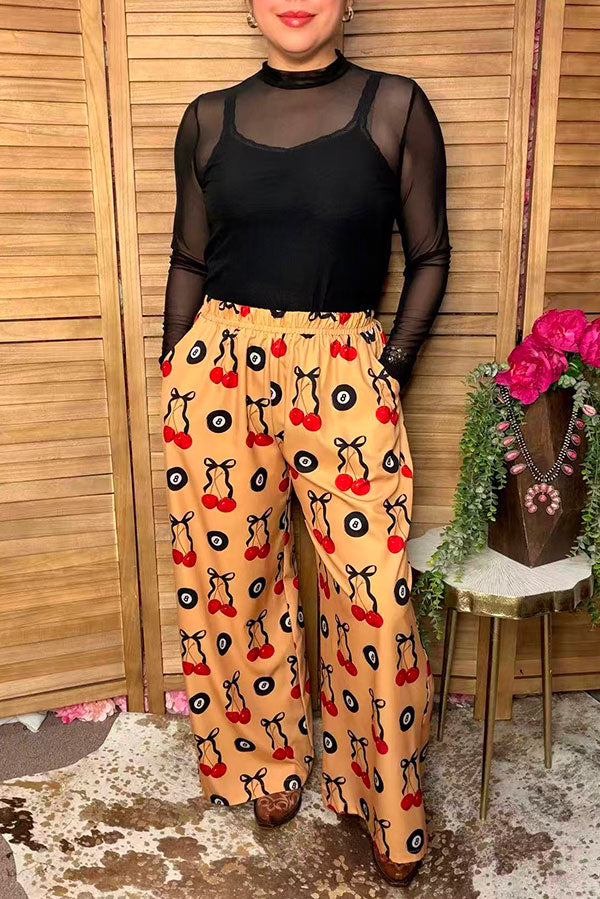 Trendy cherries & 8 balls wide leg women's boutique pant Southern Stitch GJQ17190