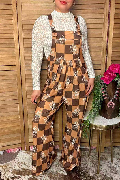 Western cowboy & checkered wide leg women's boutique jumpsuit XCH17204