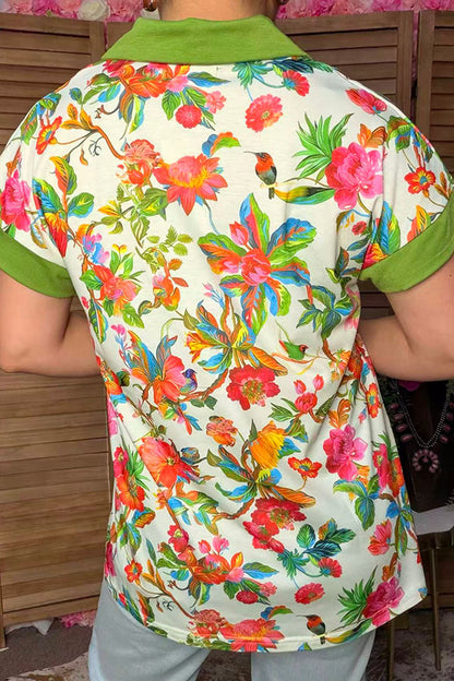 Chic floral print short sleeve women's boutique top w/v-neck Southern Stitch XCH17385