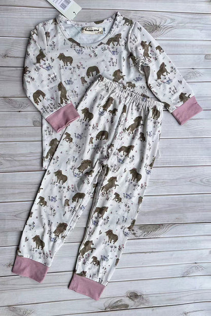Western horse & floral print top and pant girls boutique set XCH04066