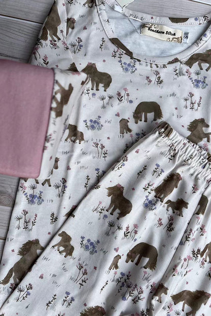 Western horse & floral print top and pant girls boutique set XCH04066