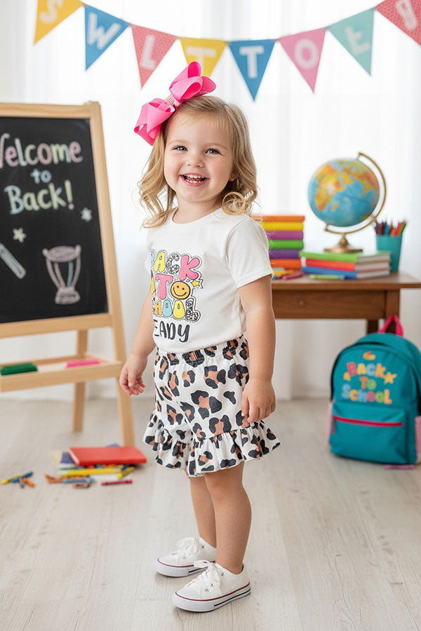 Western "BACK TO SCHOOL READY" top & cheetah shorts girls boutique set DLH2521