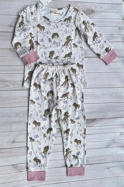 Western horse & floral print top and pant girls boutique set XCH04066