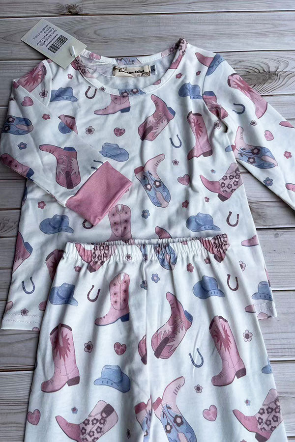 Western boots print top & pant 2pc girls boutique clothing set XCH04065