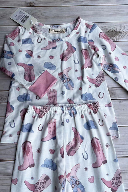 Western boots print top & pant 2pc girls boutique clothing set XCH04065
