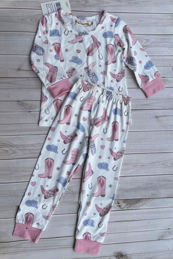 Western boots print top & pant 2pc girls boutique clothing set XCH04065