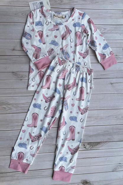 Western boots print top & pant 2pc girls boutique clothing set XCH04065