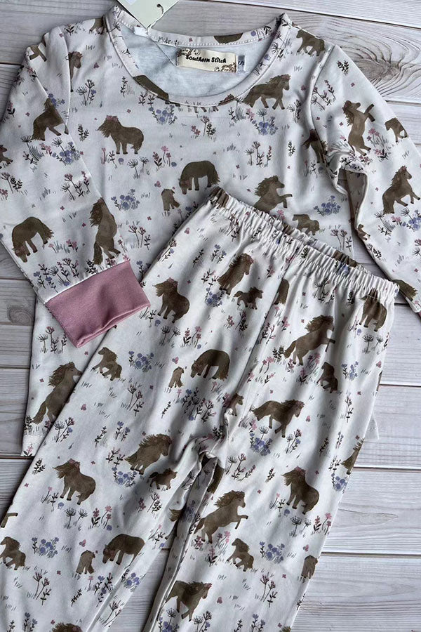 Western horse & floral print top and pant girls boutique set XCH04066