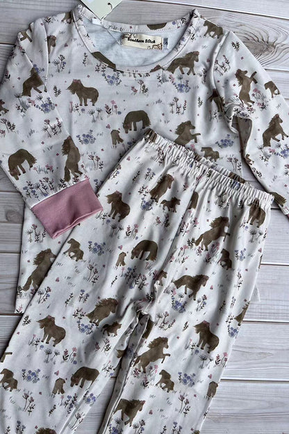 Western horse & floral print top and pant girls boutique set XCH04066