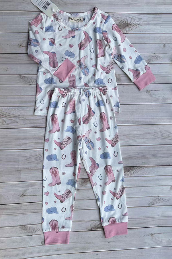 Western boots print top & pant 2pc girls boutique clothing set XCH04065
