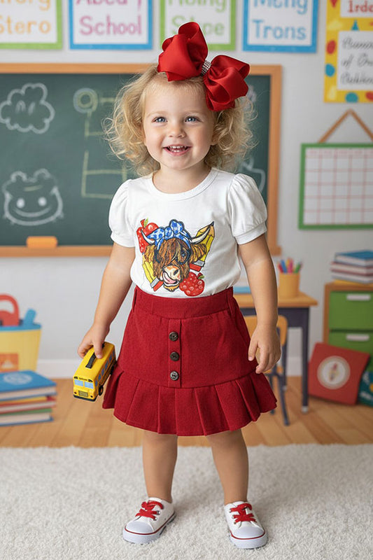 Western cow print white top & red skirt girls boutique sets DLH2533