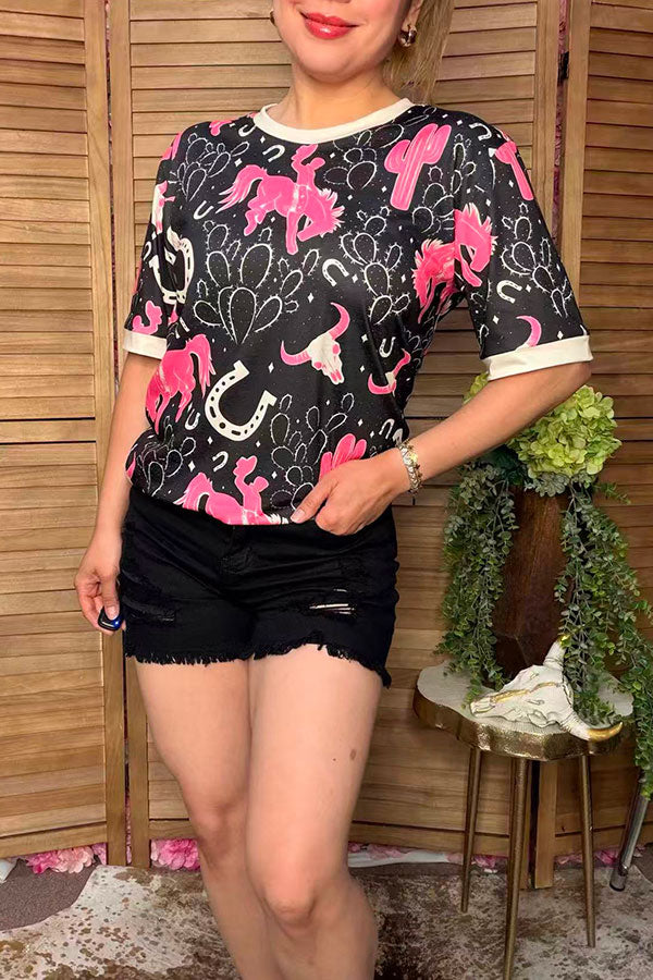 Western cowboy short sleeve women's boutique top Southern Stitch GJQ17199