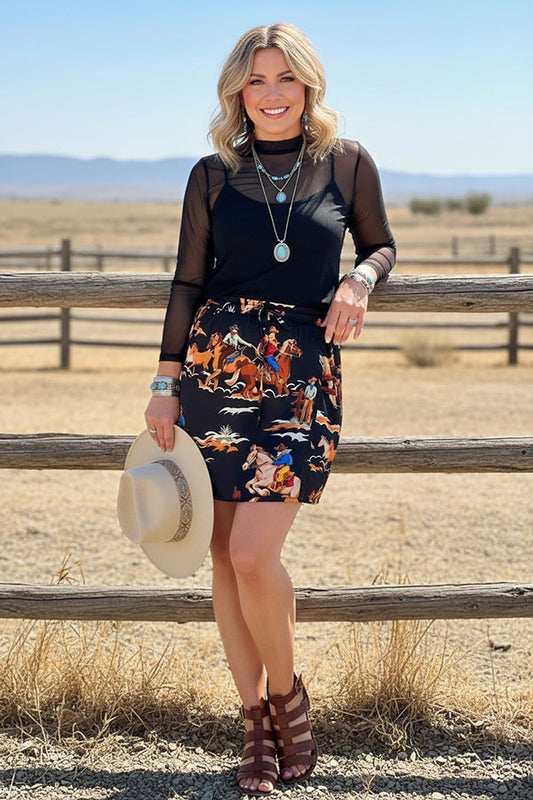Western cowboy print black mini women's boutique skirt Southern Stitch XCH17176