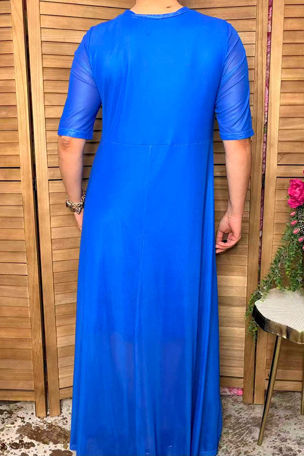 Western royal blue mesh women's boutique maxi dress Southern Stitch XCH17452