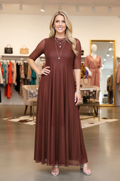 Western brown mesh women's boutique maxi dress Southern Stitch XCH17453