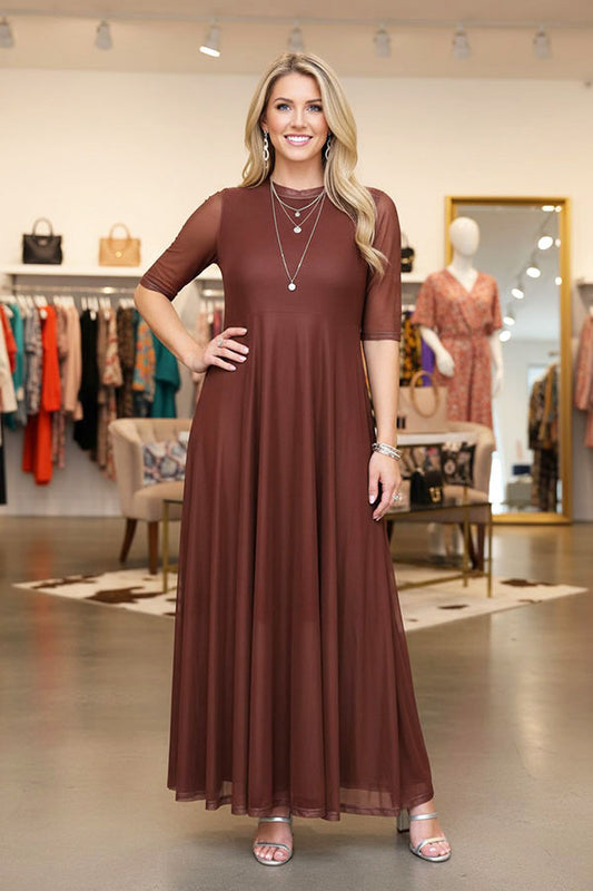 Western brown mesh women's boutique maxi dress Southern Stitch XCH17453