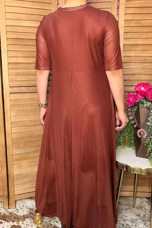 Western brown mesh women's boutique maxi dress Southern Stitch XCH17453