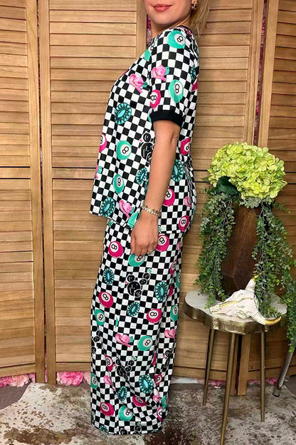 Western checkered 8-balls top & pant women boutique set Southern Stitch XCH17393