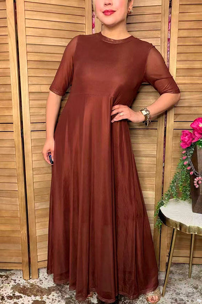 Western brown mesh women's boutique maxi dress Southern Stitch XCH17453