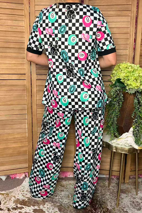 Western checkered 8-balls top & pant women boutique set Southern Stitch XCH17393