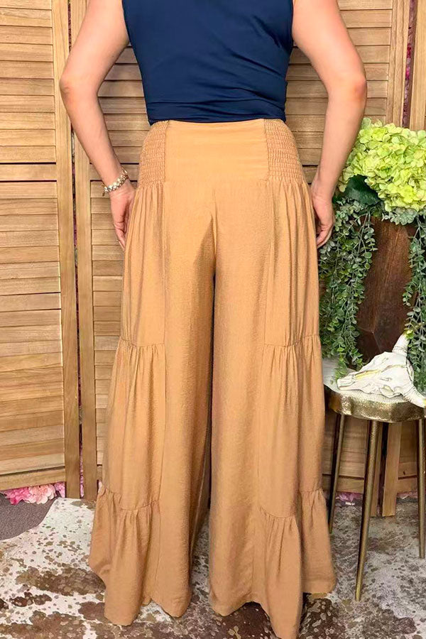 Chic solid color tan tiered wide leg women's boutique pant Southern Stitch XCH17419