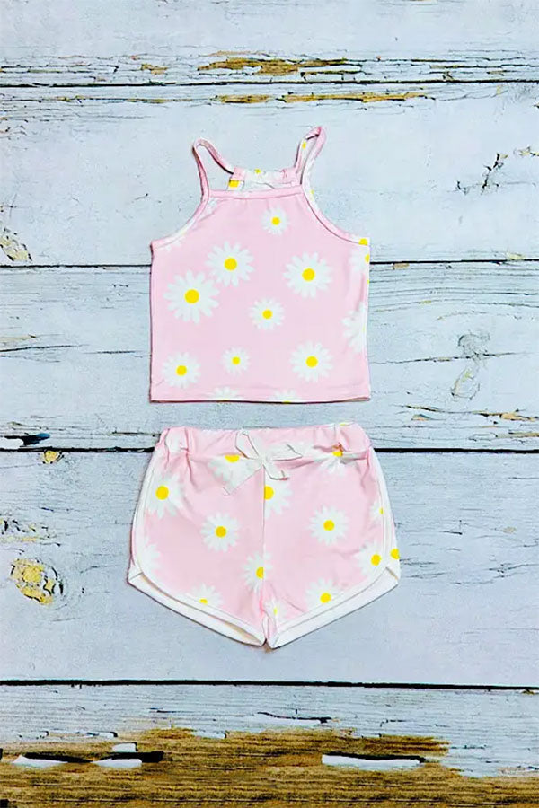 Mix & Match Pink floral & Yellow stripe girl's boutique set (2 sets bundle) DLH2409