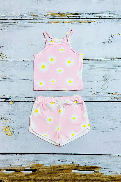 Mix & Match Pink floral & Yellow stripe girl's boutique set (2 sets bundle) DLH2409