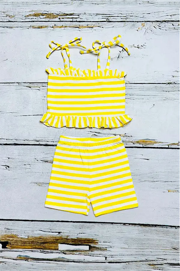 Mix & Match Pink floral & Yellow stripe girl's boutique set (2 sets bundle) DLH2409