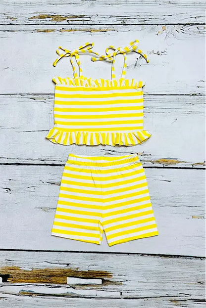 Mix & Match Pink floral & Yellow stripe girl's boutique set (2 sets bundle) DLH2409