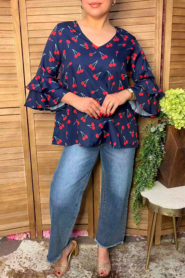 Trendy cherry navy blue women's boutique top Southern Stitch XCH17442