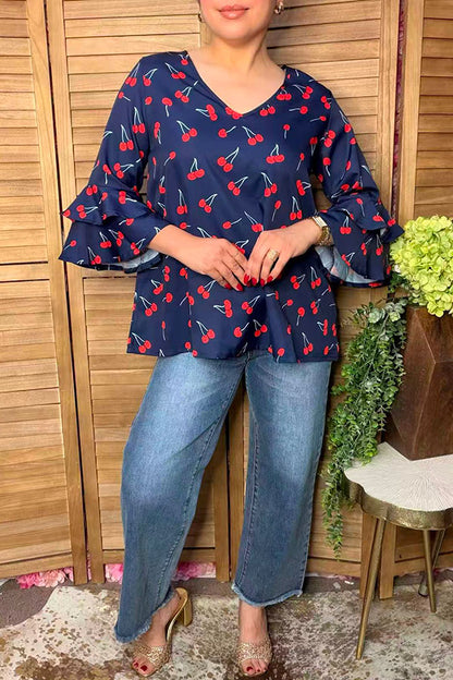 Trendy cherry navy blue women's boutique top Southern Stitch XCH17442