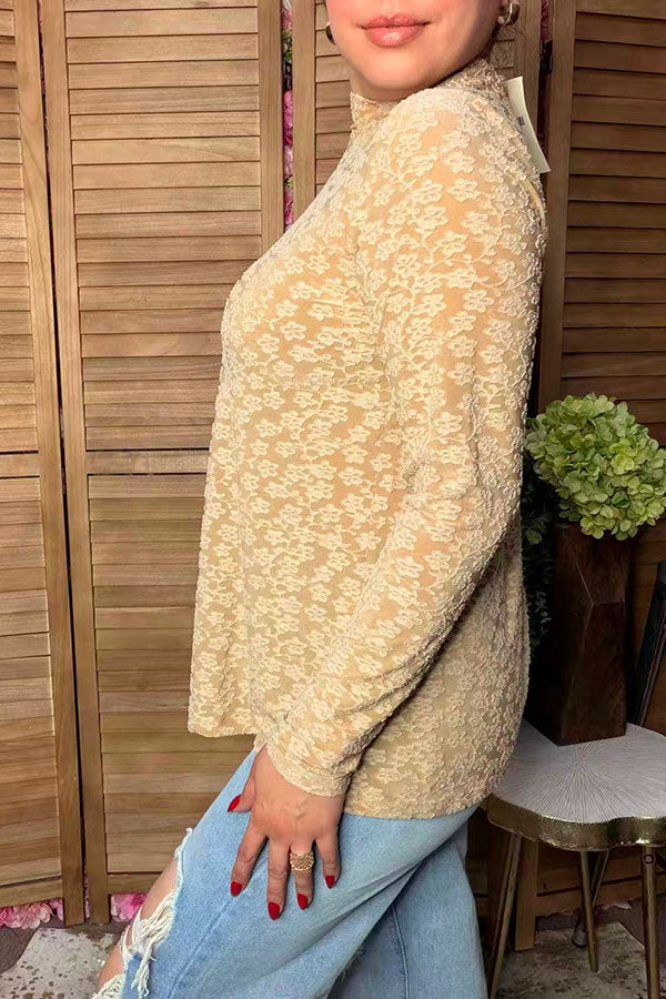 Trendy floral pattern beige lace women's boutique top Southern Stitch GJQ17464