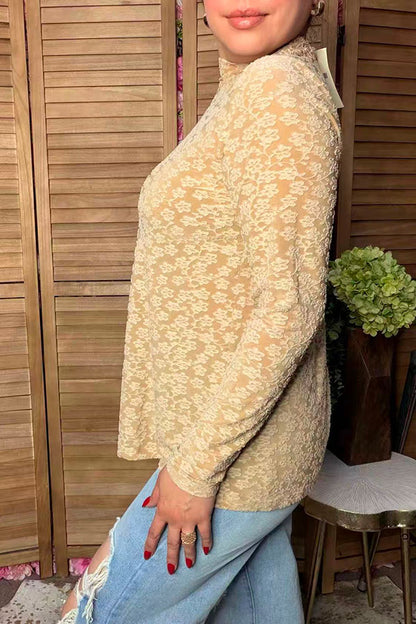 Trendy floral pattern beige lace women's boutique top Southern Stitch GJQ17464