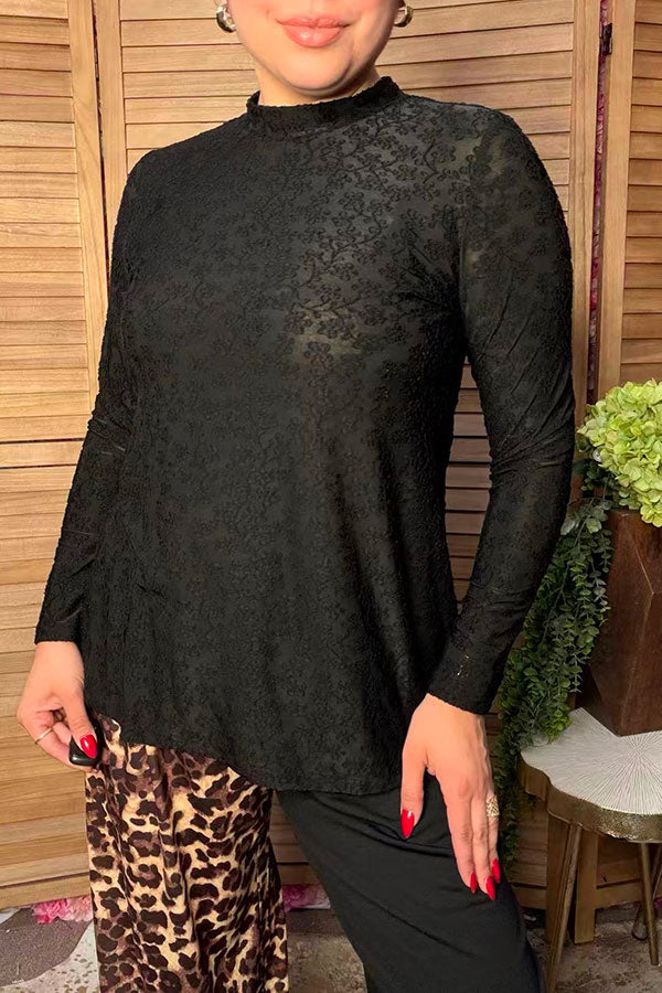 Trendy floral pattern black lace women's boutique top Southern Stitch GJQ17463